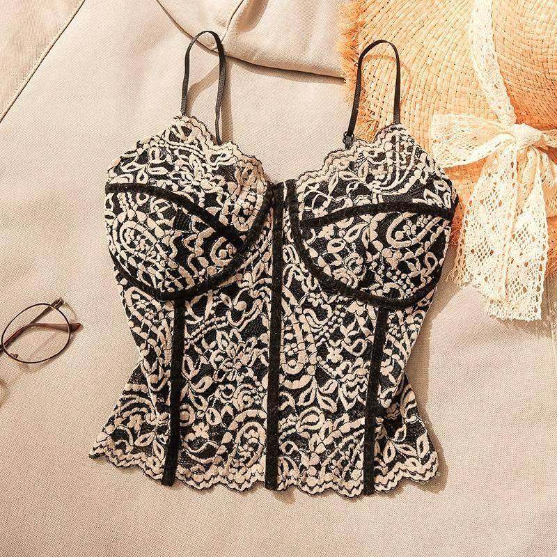 纯欲风蕾丝提花吊带背心女2025年深秋入冬内搭带胸垫裹胸无袖上衣