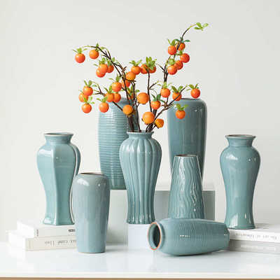 蜀门中式复古哥窑装饰陶瓷花瓶鲜花水培干花花器玄关客厅插花摆件