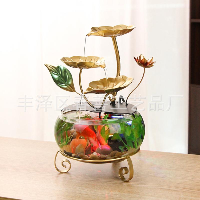 桌面小型流水摆件工艺装饰品玻璃鱼缸摆件客厅玄关前台办公室摆件