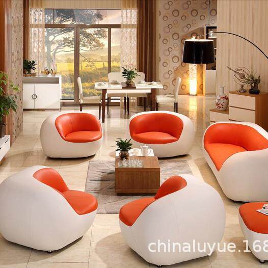 时尚创意沙发时尚个性头层牛皮客厅组合简约现代弧形皮艺休闲家具