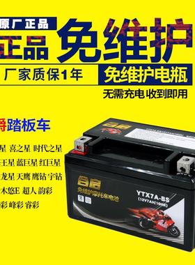 摩托车电瓶YTX7A-BS免维护豪迈豪.爵悦星125踏板配件蓄电池12V7AH