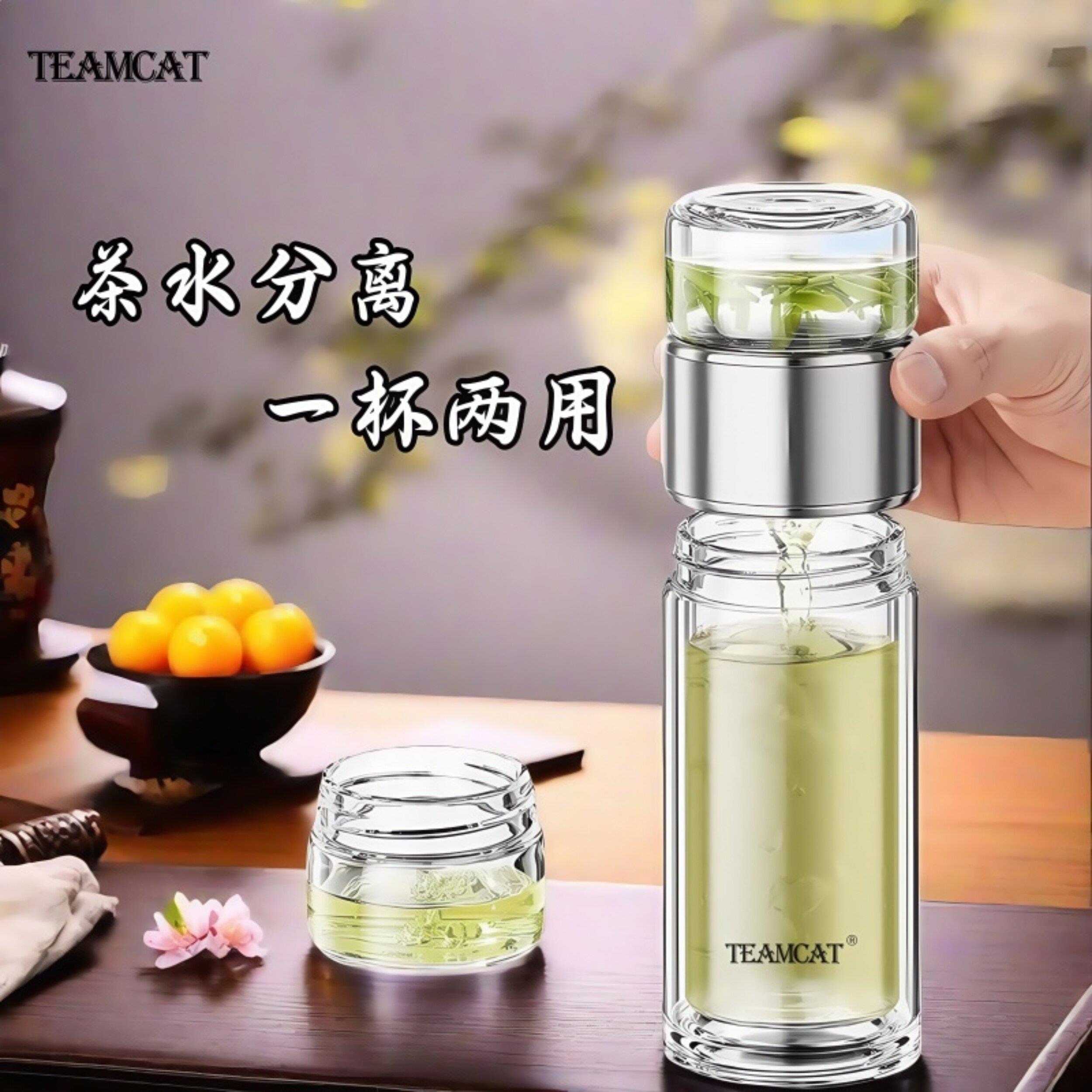 TEAMCAT高档茶水分离双层泡茶杯男士过滤车载玻璃水杯女刻字定制