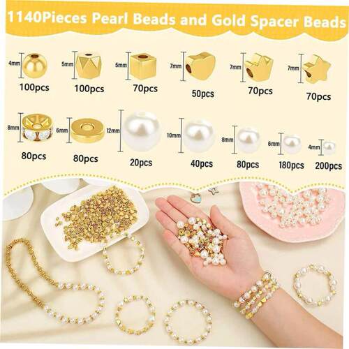 1140Pcs Imitation Pearl Plated Gold CCB Beads Kits Star Hear