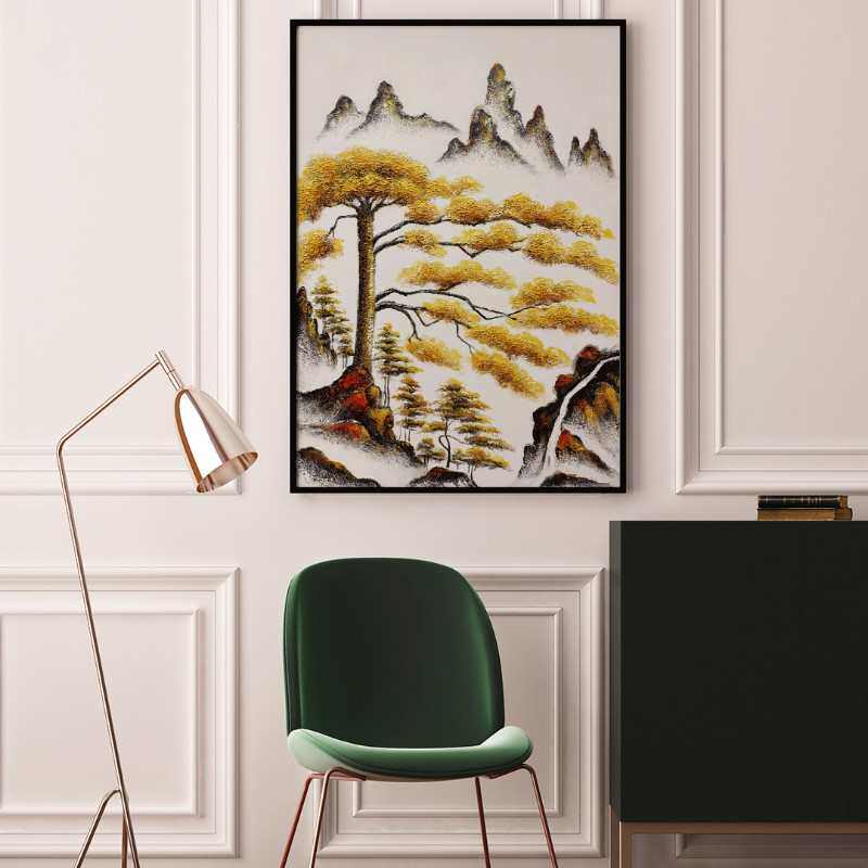 中式壁画装饰画风景画客厅手绘新纯厂家卧室批发中式肌理油画挂画