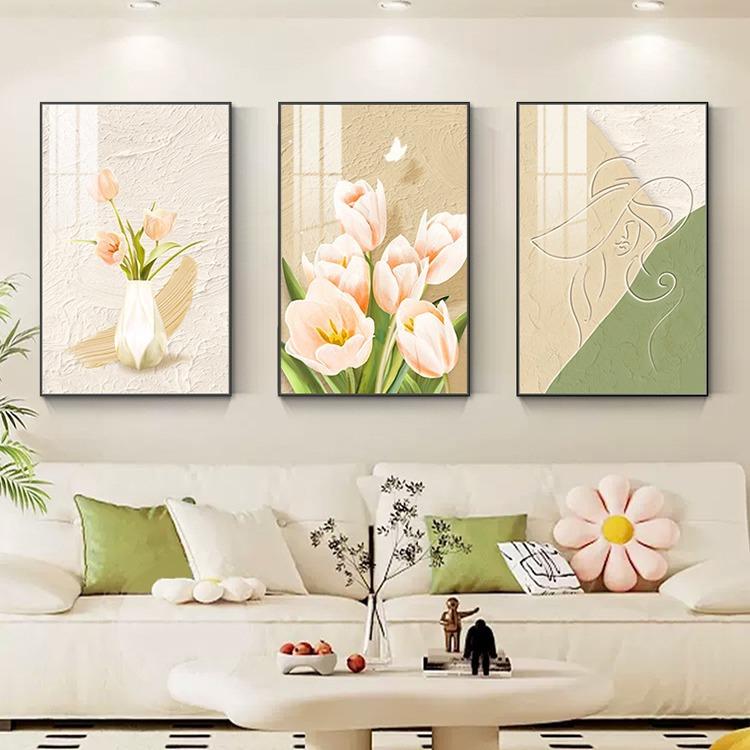 花开荼蘼客厅装饰画北欧简约三联画小清新花卉挂画沙发背景墙壁画图片