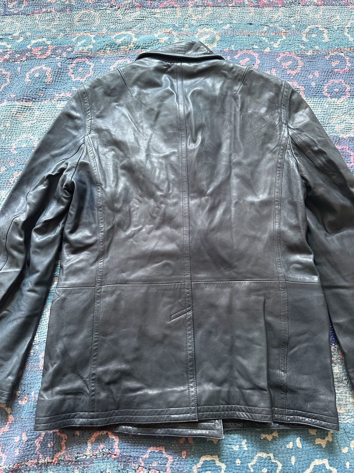Ralph Lauren RRL Blue-Black Leather Coat — front