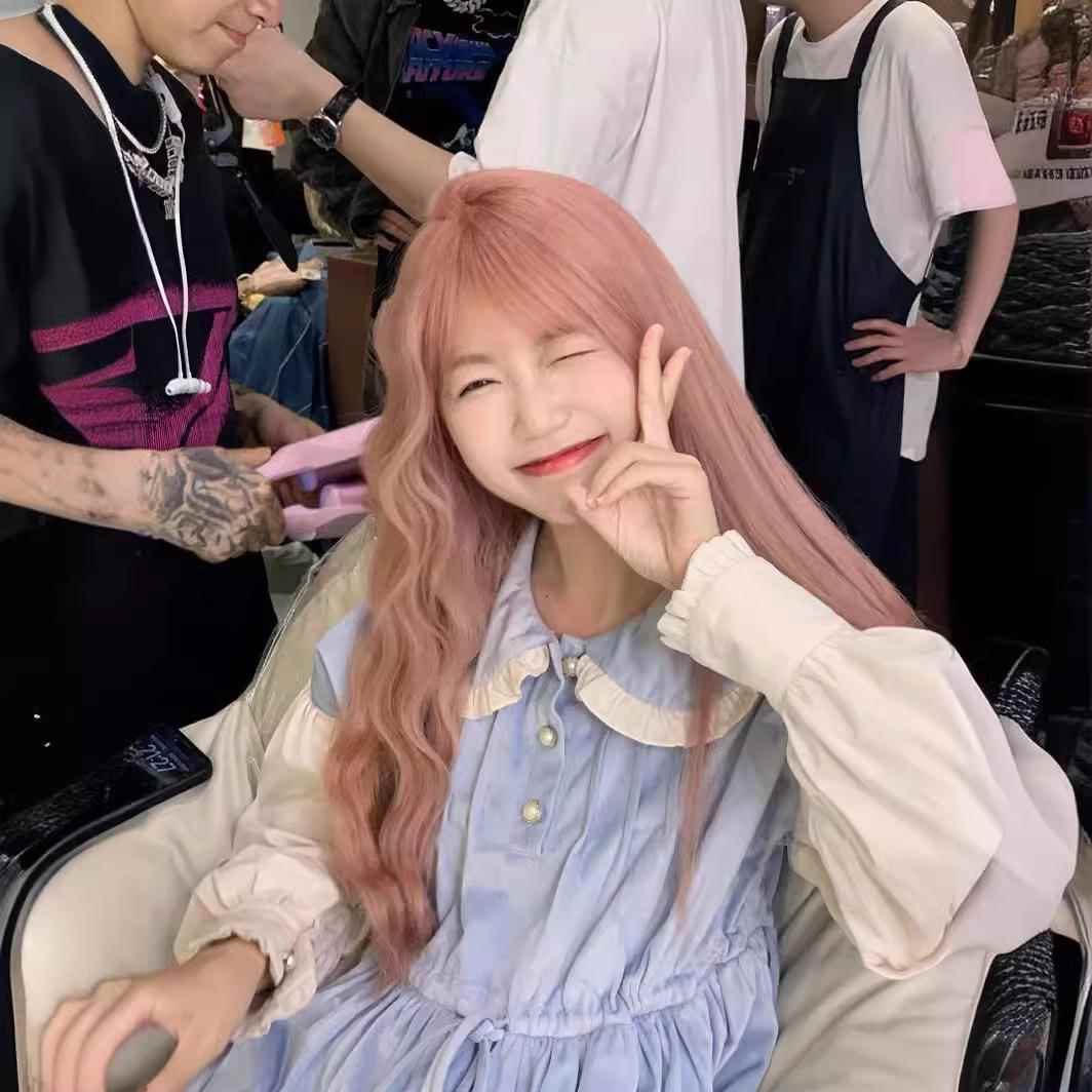 新款直销星程假发女玫瑰粉色长发减龄微卷中长发水波纹网红时尚卷