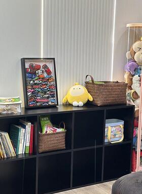 实木黑色八方格子矮中岛柜自由组合法式收纳公家用落地置物书架