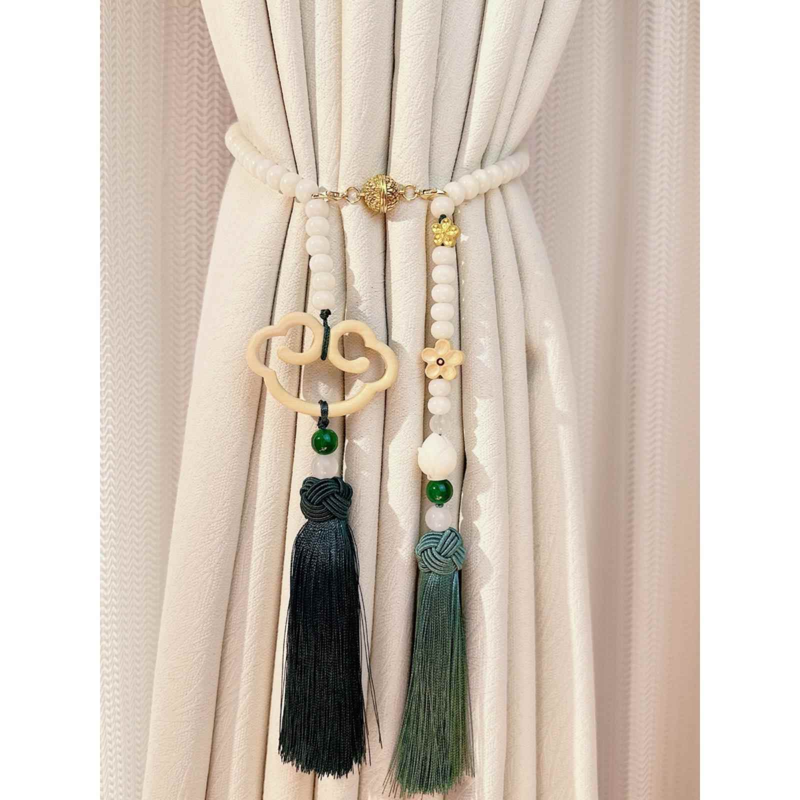 如意窗帘带新中国风荷花菩提可调纱帘系绳自习室茶室窗帘储物装饰