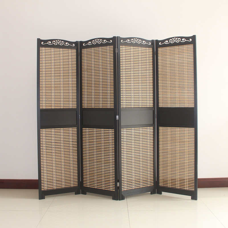 7W新中式屏风隔断客厅实木竹藤雕花折叠移动办公室装饰简约遮挡玄