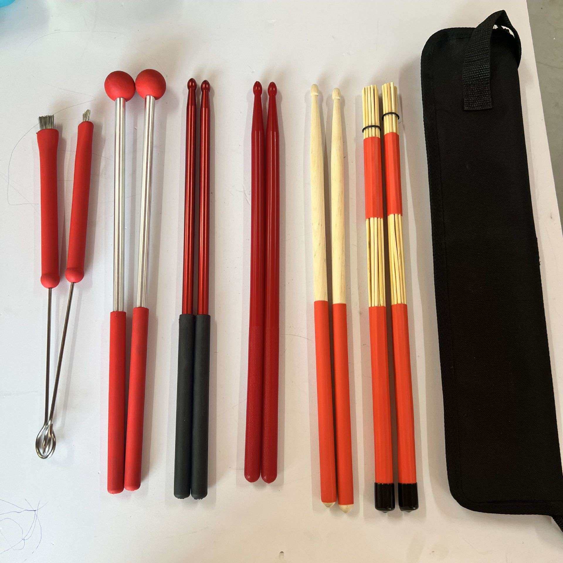 架子鼓钢丝刷鼓刷+尼龙鼓棒+束棒+鼓槌+收纳袋打击乐配件鼓棒