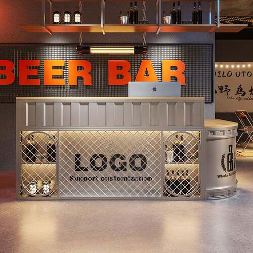 工业风铁艺吧台收银台酒吧咖啡厅转角柜台西餐厅健身房前台接待台