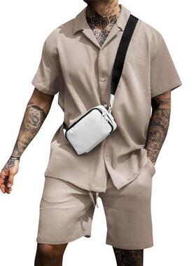 Men's casual button up polo shirt short sleeved shorts s