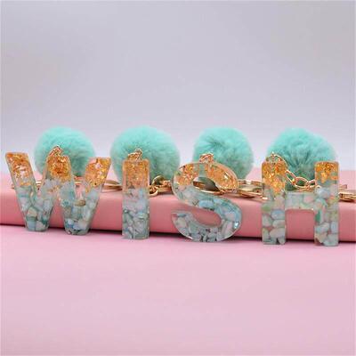 Fashion 26 Let Keyring Green Pompom Fur Ball Glue Keychain B