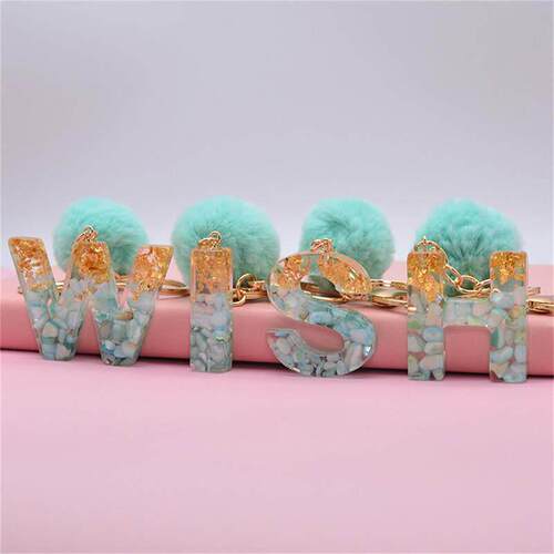 Fashion 26 Let Keyring Green Pompom Fur Ball Glue Keychain B