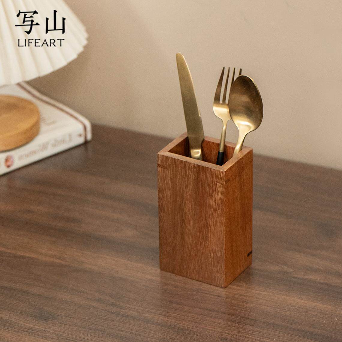 放筷子和勺子的收纳盒筷子筒家用高档抗菌实木餐具收纳筒桌面置物