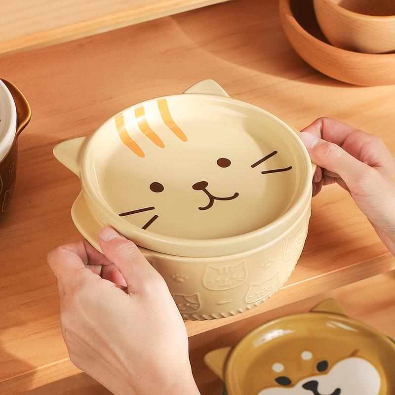 日式面碗双耳家用高颜值陶瓷碗带盖泡面碗宿舍网红汤碗可爱少女心