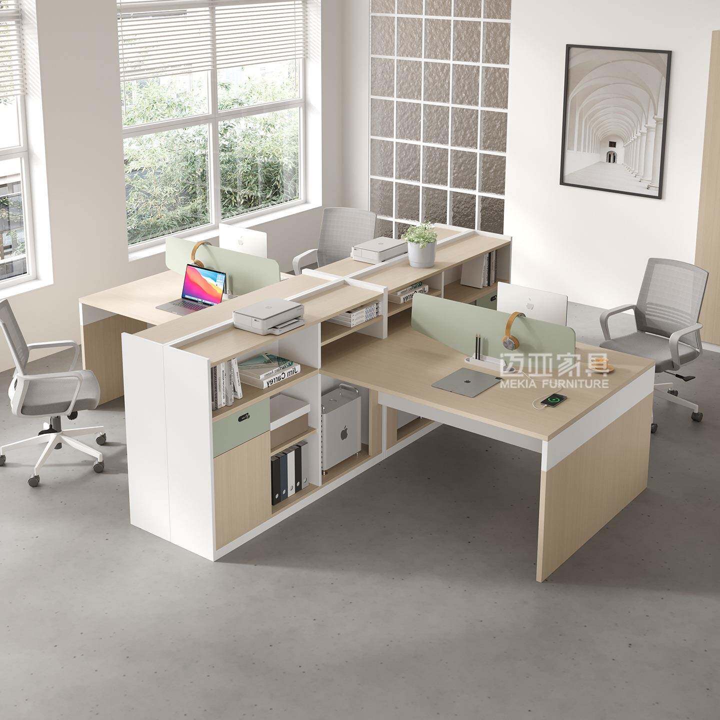 现代办公椅子家用职员椅白色简约时尚办公室电脑办公桌员工位带柜