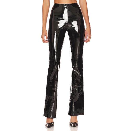 Mirror leather pants high waisted black micro flared pants