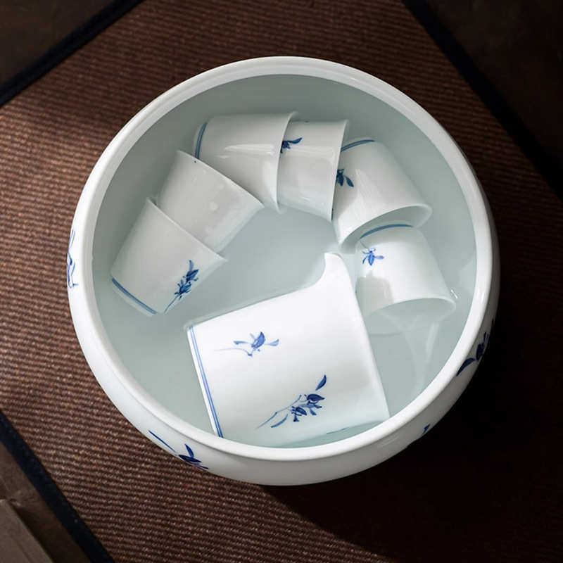 纯手绘墨染青竹白瓷清欢茶洗中式家用功夫茶具水洗杯子茶碗笔洗