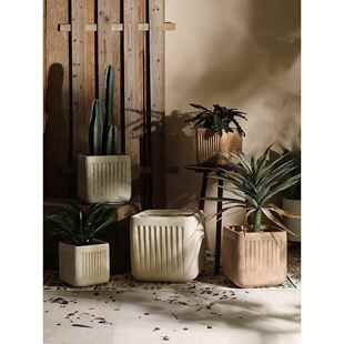 新斯堪的纳维亚广场绿色植物树花盆大型彷水泥氧化镁泥花盆户外客