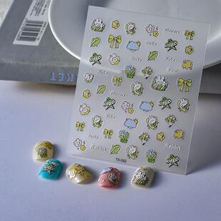 Nail 兔子花朵浮雕美甲贴纸指甲饰品Kite Rabbit Stickers Art