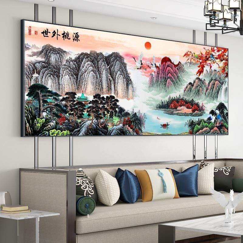 世外桃源十字绣2024新款线绣客厅山水画风景画自己绣手工大幅满绣