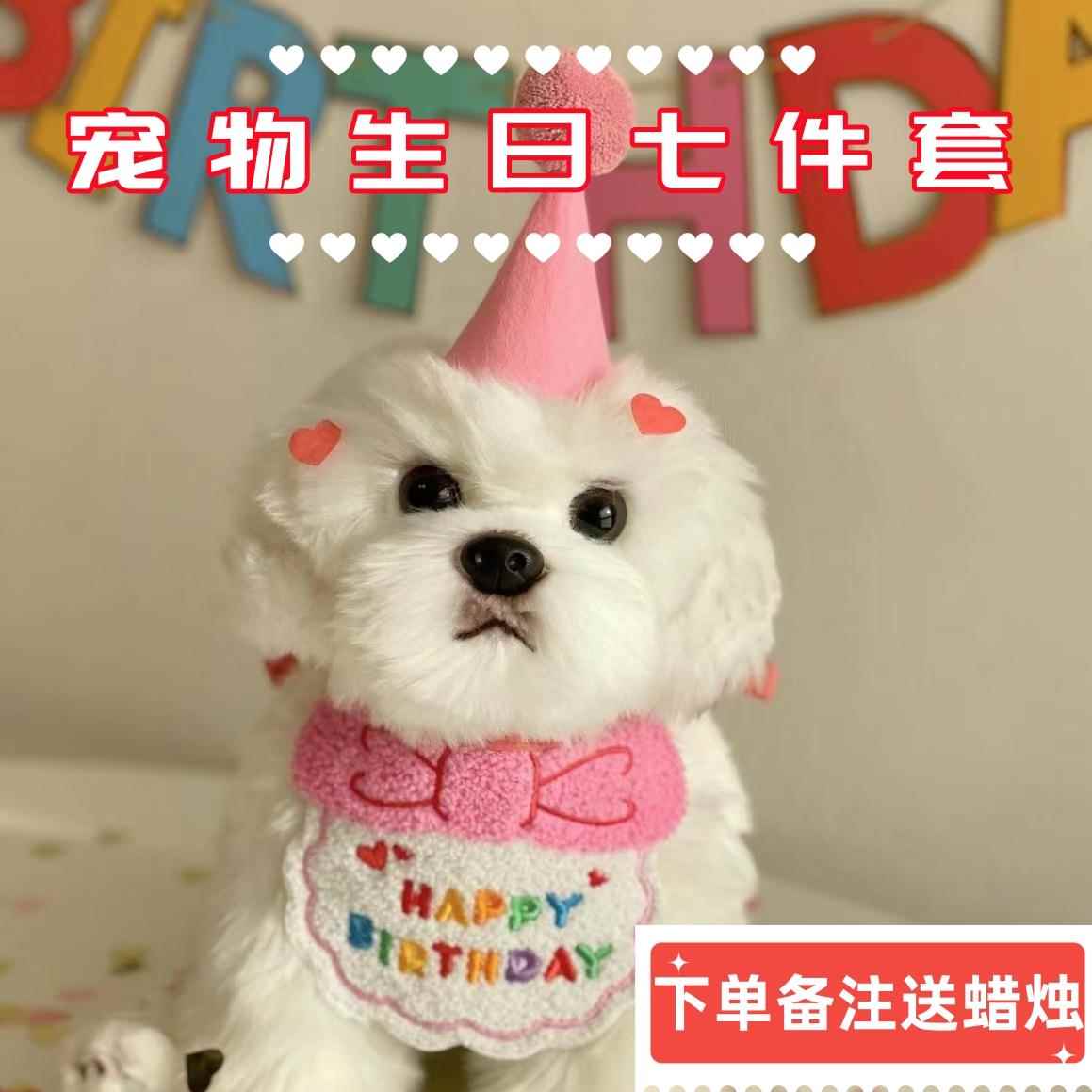 猫咪狗狗生日围兜狗狗围脖装饰小狗脖子装扮生日帽套装宠物口水巾