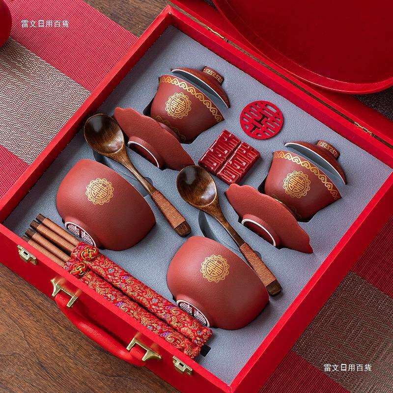 国潮文创 婚礼敬茶杯结婚碗筷套装改口敬酒喜杯喜碗一对婚庆用品