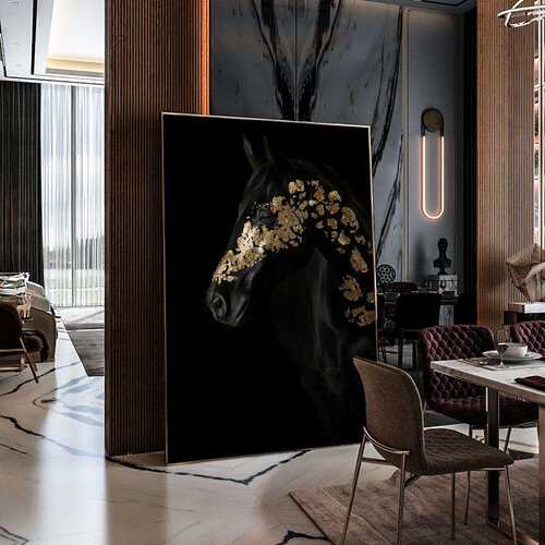现代轻奢EM-2138玄关客装饰画黑金骏马高档大办公气室厅壁廊画餐