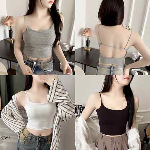 新款直销性感修身辣妹小背心女固定杯吊带内衣外穿抹胸百搭显瘦美