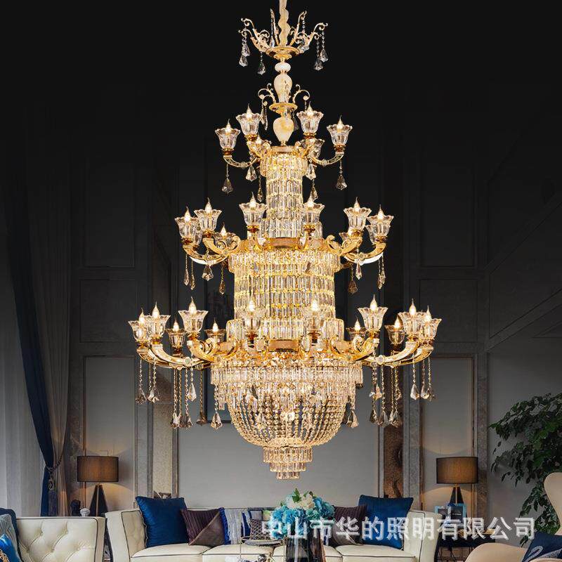 欧式高档奢华客厅餐厅水晶全铜吊灯别墅酒店卧室房间法式铜灯灯具