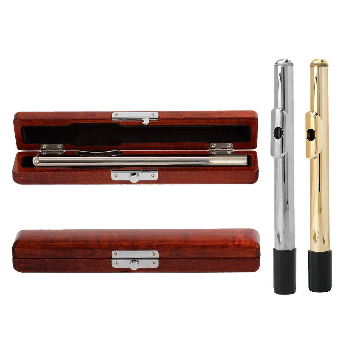 长笛笛头盒实木笛头收纳盒镀镍镀银长笛笛头保护盒金银色长笛吹嘴
