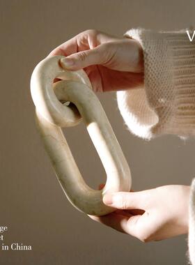 梵其进口轻奢高级感大理石套环摆件家居创意书房书架酒柜小装饰品