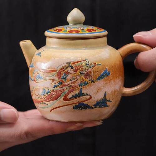 敦煌飞天泡茶壶家用陶瓷窑变单壶仿复古过滤分茶器防烫功夫泡茶壶