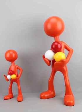 现代创板橙色托球人物摆意件样房FTU办公书房客室厅电视柜家居装