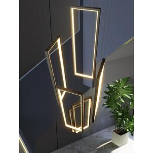 楼梯吊灯现代简约别墅复式 楼中空loft旋转楼梯间极简超长方框灯具