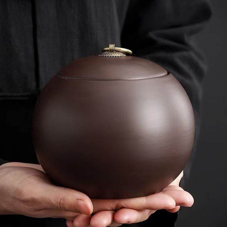 紫砂茶叶罐陶瓷大号密封罐通用半斤装红茶绿茶普洱茶罐家用存储罐
