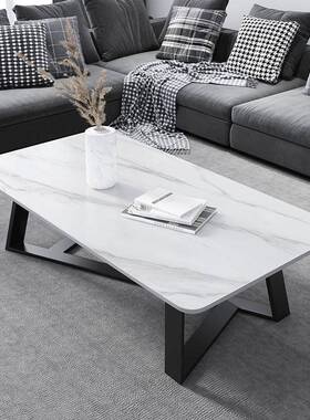 意式白色岩板茶几客厅小户型家用现代简约长方形时尚感轻奢花几桌