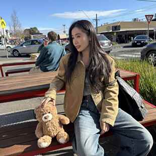 IN.choose u 笑笑家2025秋季美式重工复古短款铆钉麂皮绒夹克外套