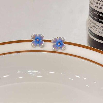 Elegant 925 Silver Needle Blue Flower Earrings Small Fresh A
