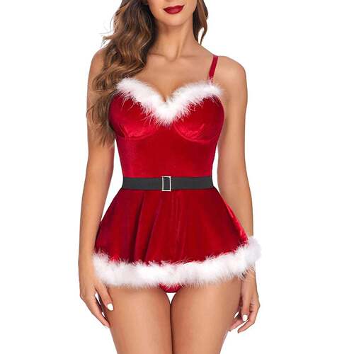 Women Sexy Christmas Cosplay Santa Claus Costume Carnival Th