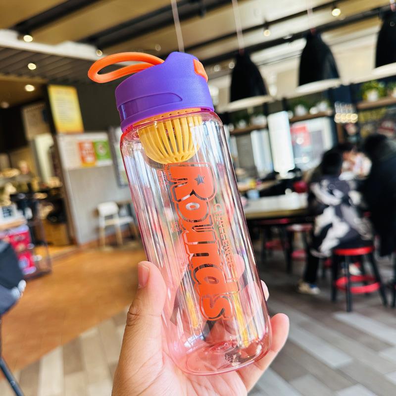 创意塑料杯子便携学生随手杯小清新耐热简约耐摔茶滤网红水杯透明