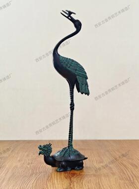 铜仙鹤雕塑花园装饰烛台丹顶鹤动物铜摆件工艺品家居客厅摆件中式