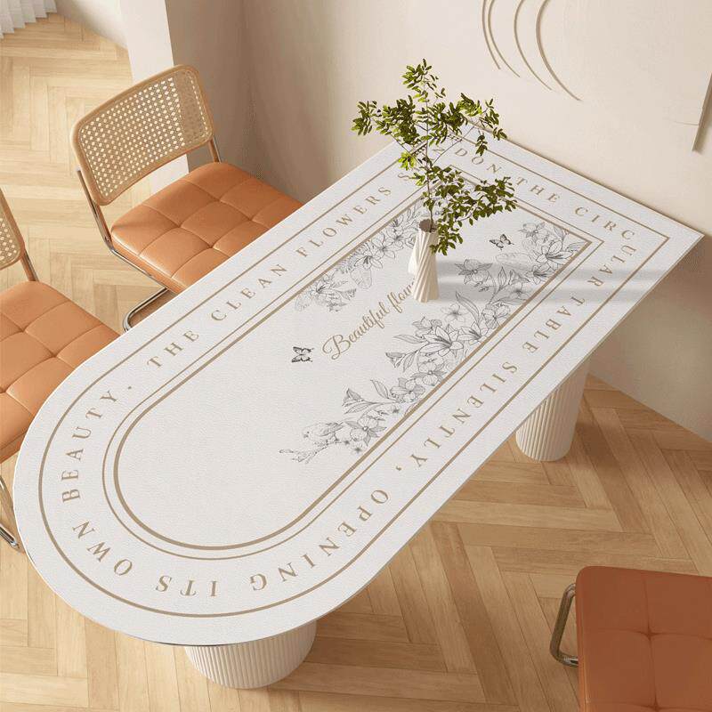 美式皮革椭圆形餐桌半圆弧形防水