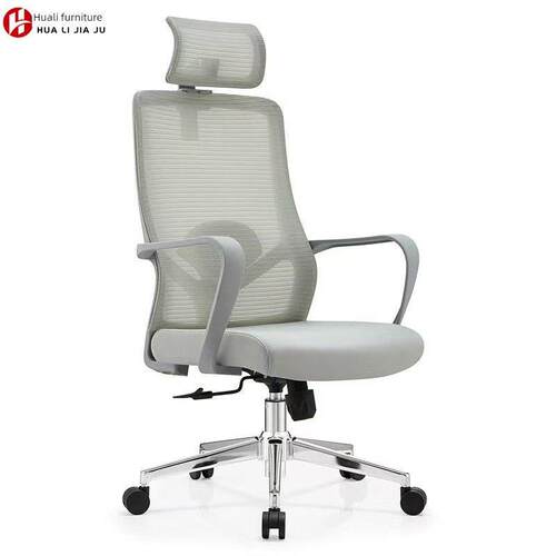 灰色办公椅网格工作椅腰部保护升降转椅带头枕电脑椅接待椅会议椅