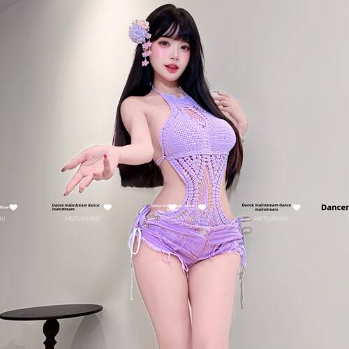 酒吧DS演出服新款女DJ领舞台chic性感辣妹紫色连体爵士舞时尚套装