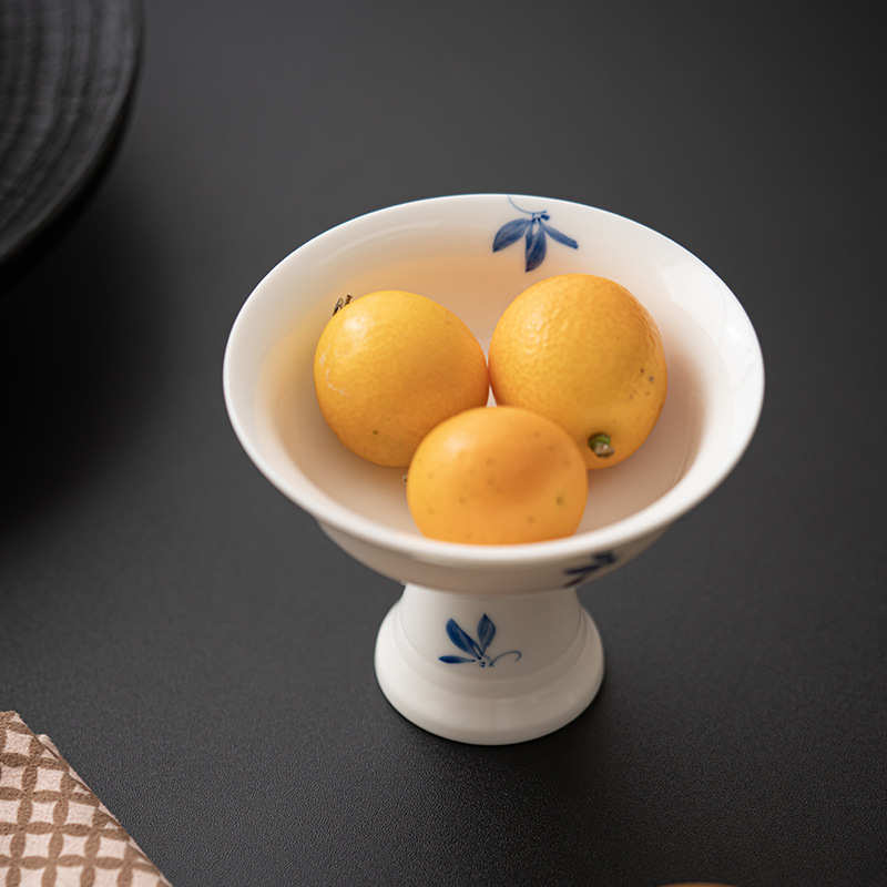 白瓷纯手绘蝴蝶兰花高足功夫茶具陶瓷家用小号精致茶点盘多用配件