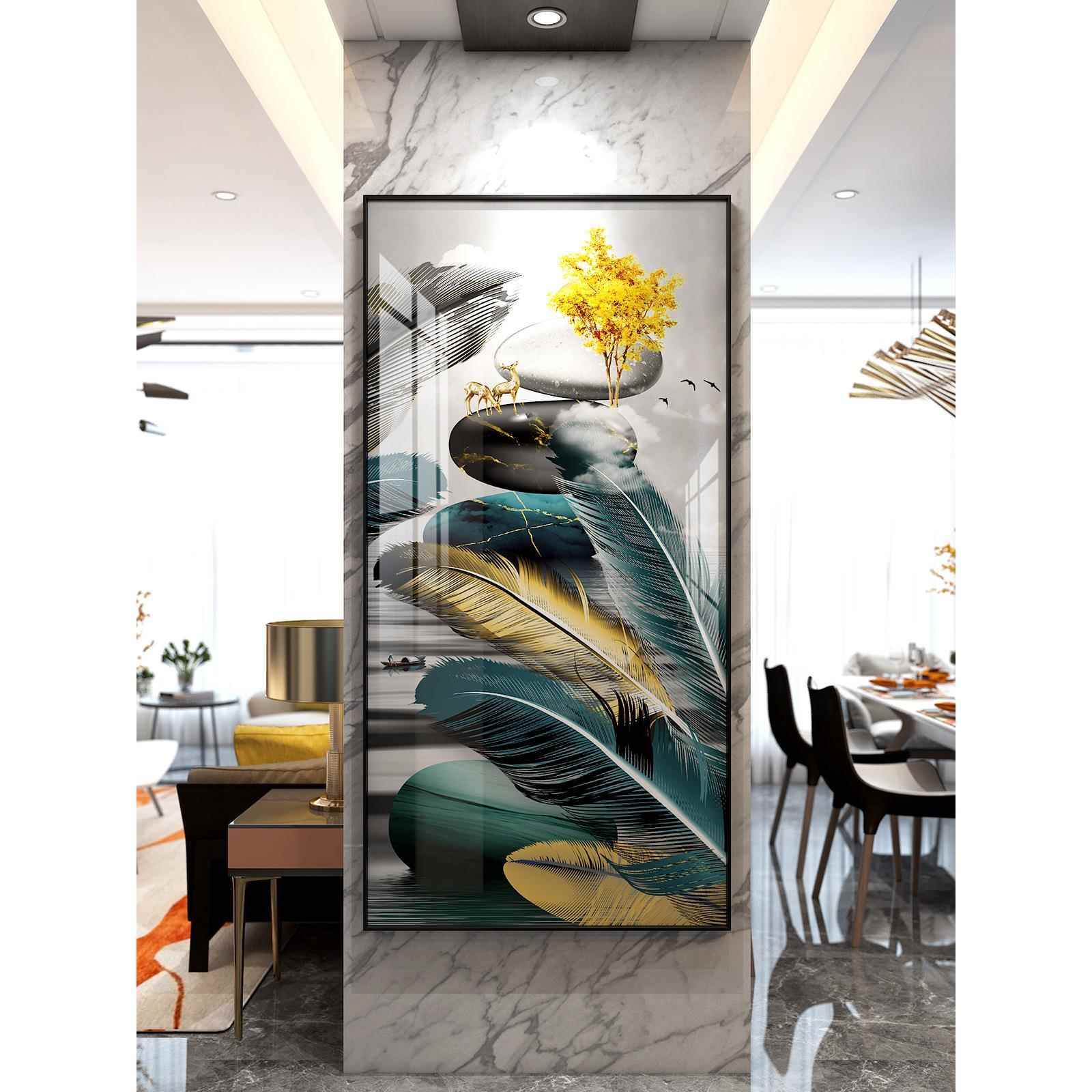 北欧壁画玄关过道装饰壁画走廊玄关画竖版进门玄关喷绘装饰画晶瓷
