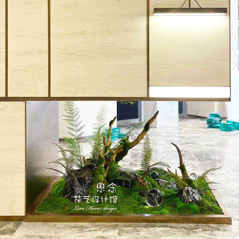 永生苔藓装饰流水枯木微景观花池干景意境蕨类餐厅居家客厅电视柜